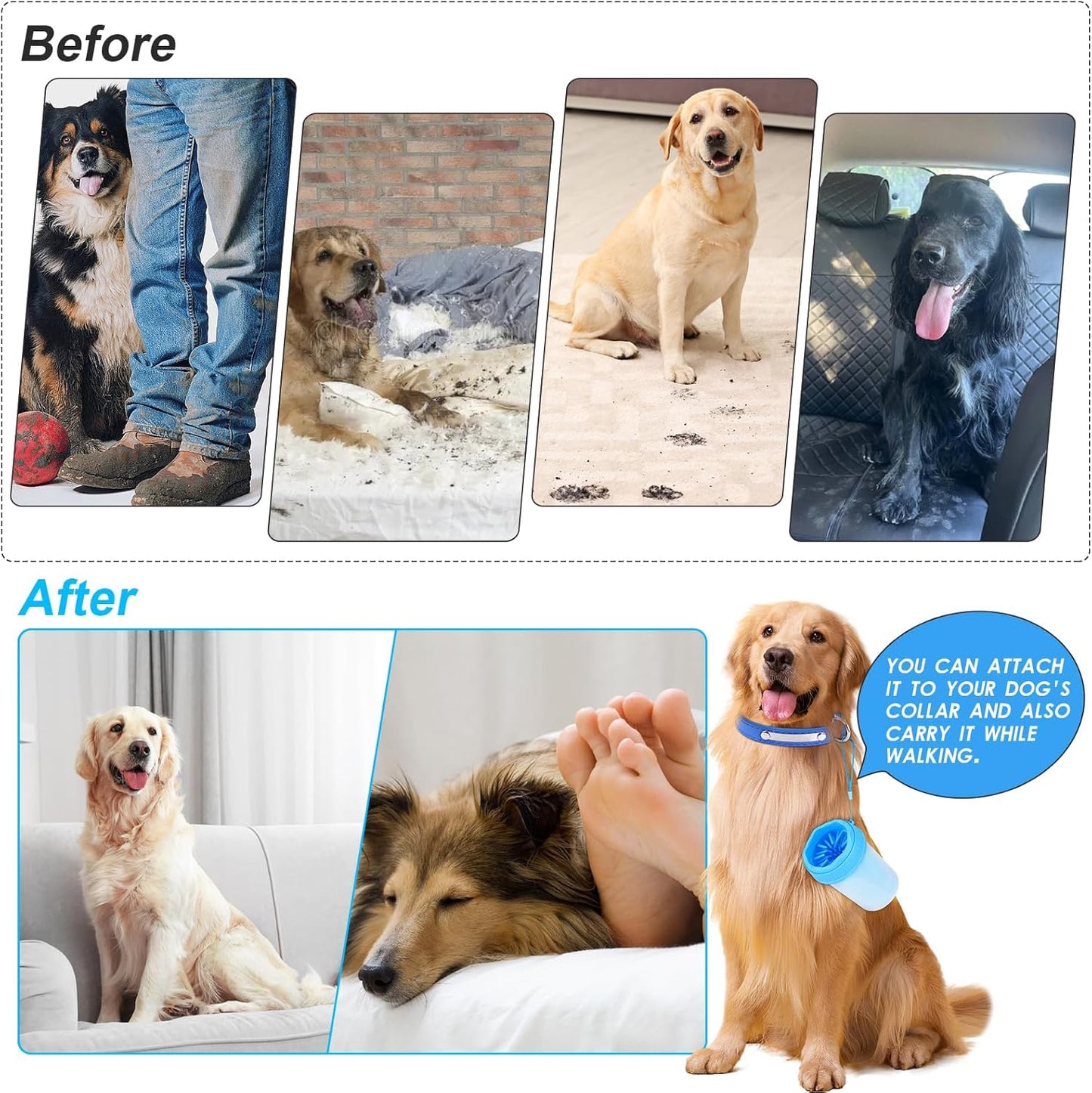 Dog Paw Cleaner Cup, Dog Foot Washer, Muddy Paw Cleaner, Mud Buster Dog Paw Cleaner, Portable Silicone Bristles Cleaning Brush. a Great Gift, Free Bath Brush - Medium, Blue