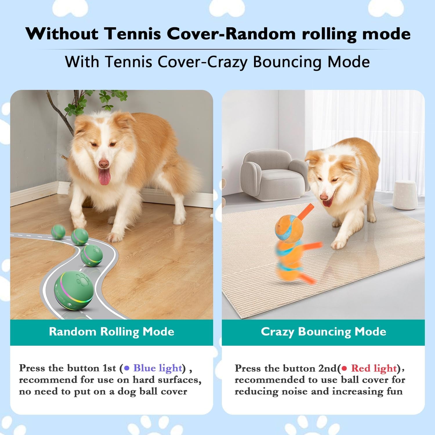 Dog Balls,The 3Rd Generation Interactive Toys for Puppy/Small/Medium/Large Dogs,Improved Dog Rolling Effect Tennis Ball with Strap, Tough Motion Activated Automatic Moving Dog Toys (Green)