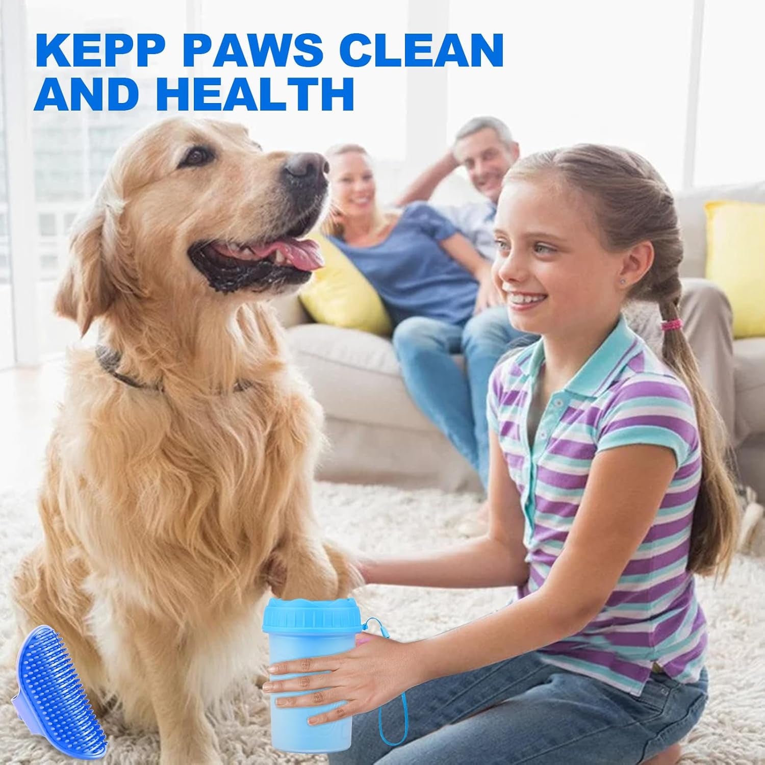 Dog Paw Cleaner Cup, Dog Foot Washer, Muddy Paw Cleaner, Mud Buster Dog Paw Cleaner, Portable Silicone Bristles Cleaning Brush. a Great Gift, Free Bath Brush - Medium, Blue