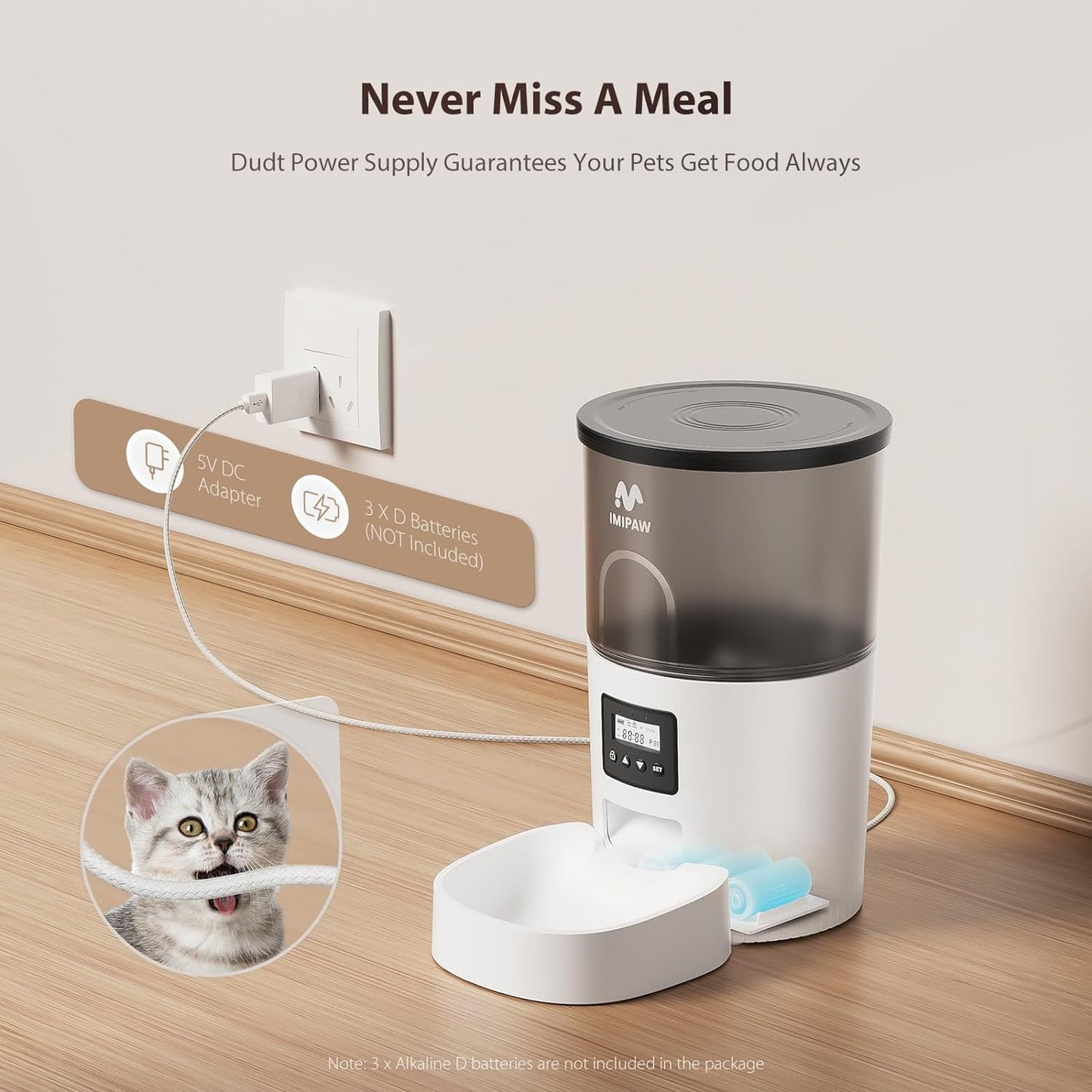 Automatic Cat Feeders, 3L Timed Cat Dry Food Dispenser with Anti-Clogging Design, Auto Pet Feeder for Cats and Dogs, 1-6 Meals per Day