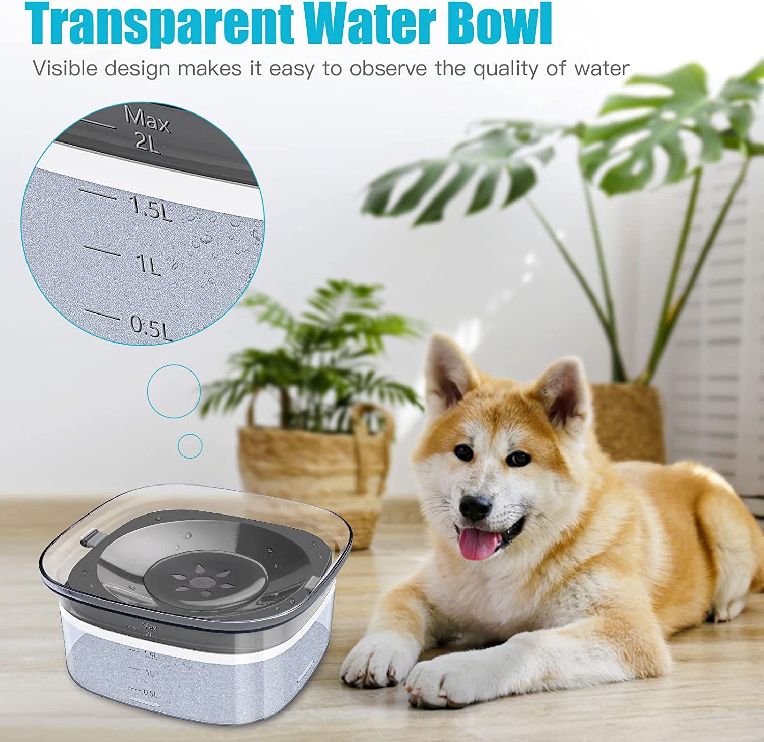 70Oz Dog Water Bowl 2L No Spill Large Capacity Slow Feeder, Spill Proof Pet Water Dispenser Vehicle Carried Travel Drinking Water Bowl for Dogs, Cats