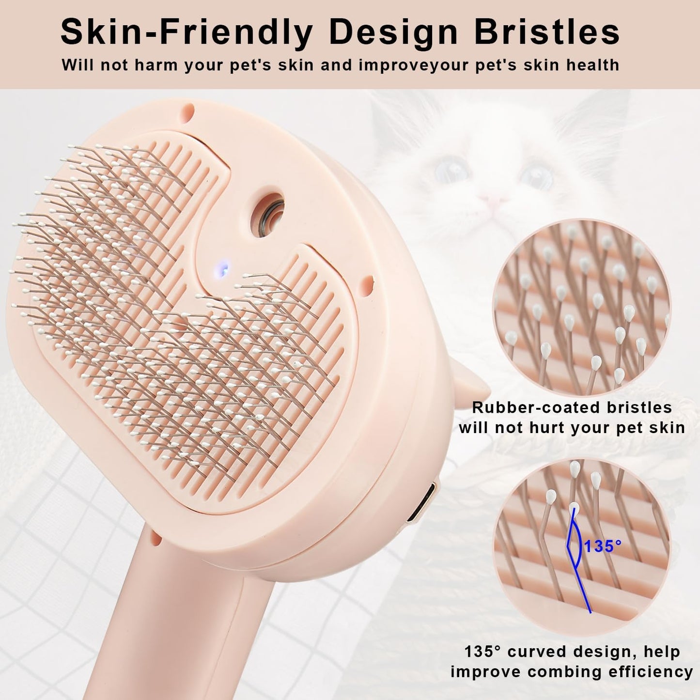 Pet Steam Hair Comb Brush for Shedding, 4 in 1 Spray Brush for Long & Short Haired Cat&Dog, Self-Cleaning Hair Remover with Water Tank and LED Blue Light, Release Button (Pink)