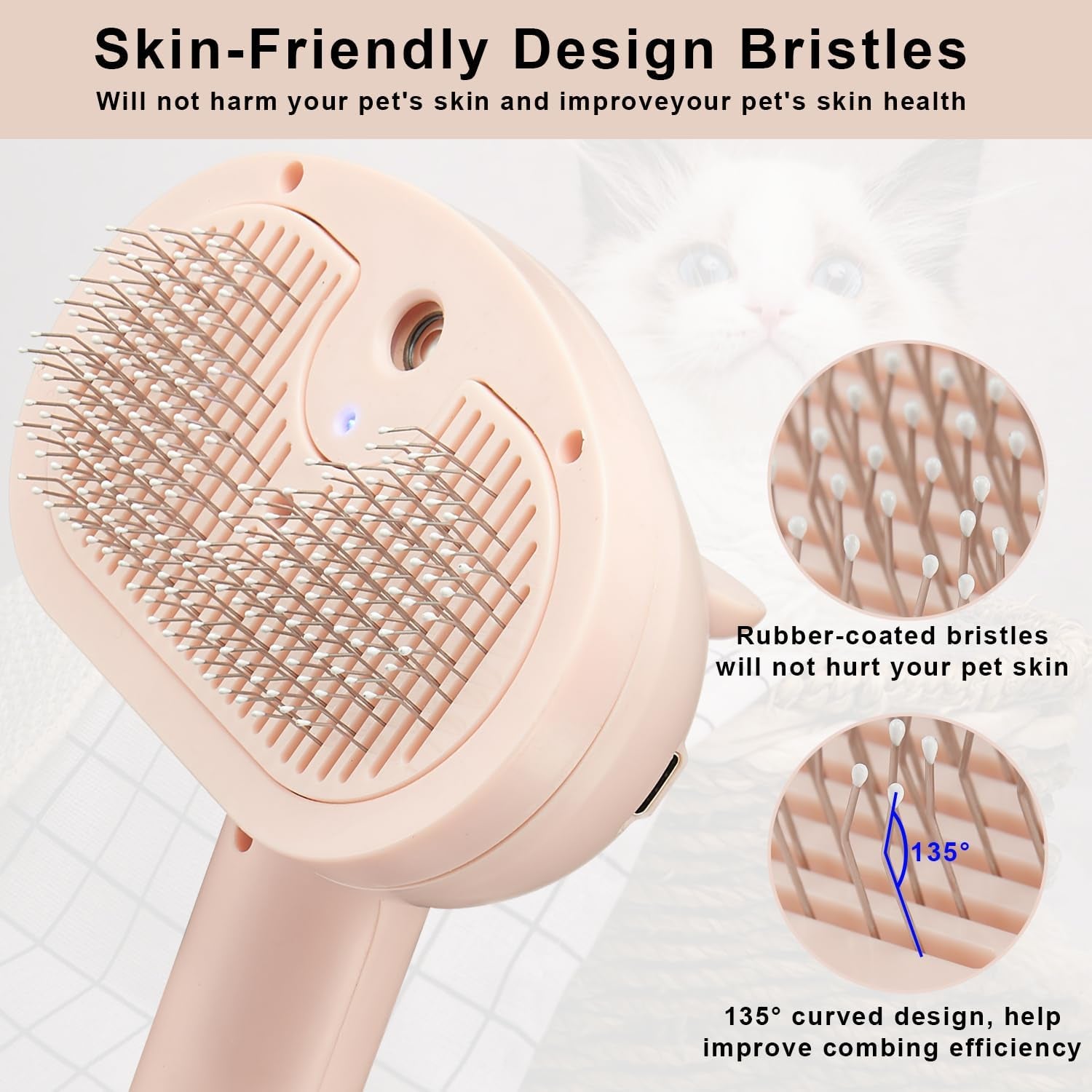 Pet Steam Hair Comb Brush for Shedding, 4 in 1 Spray Brush for Long & Short Haired Cat&Dog, Self-Cleaning Hair Remover with Water Tank and LED Blue Light, Release Button (Pink)