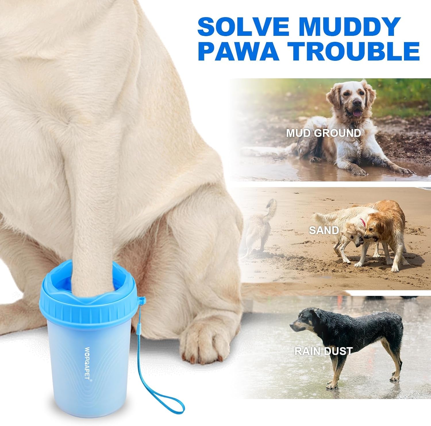 Dog Paw Cleaner Cup, Dog Foot Washer, Muddy Paw Cleaner, Mud Buster Dog Paw Cleaner, Portable Silicone Bristles Cleaning Brush. a Great Gift, Free Bath Brush - Medium, Blue