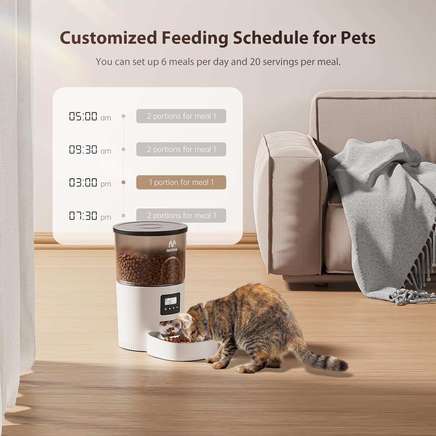 Automatic Cat Feeders, 3L Timed Cat Dry Food Dispenser with Anti-Clogging Design, Auto Pet Feeder for Cats and Dogs, 1-6 Meals per Day