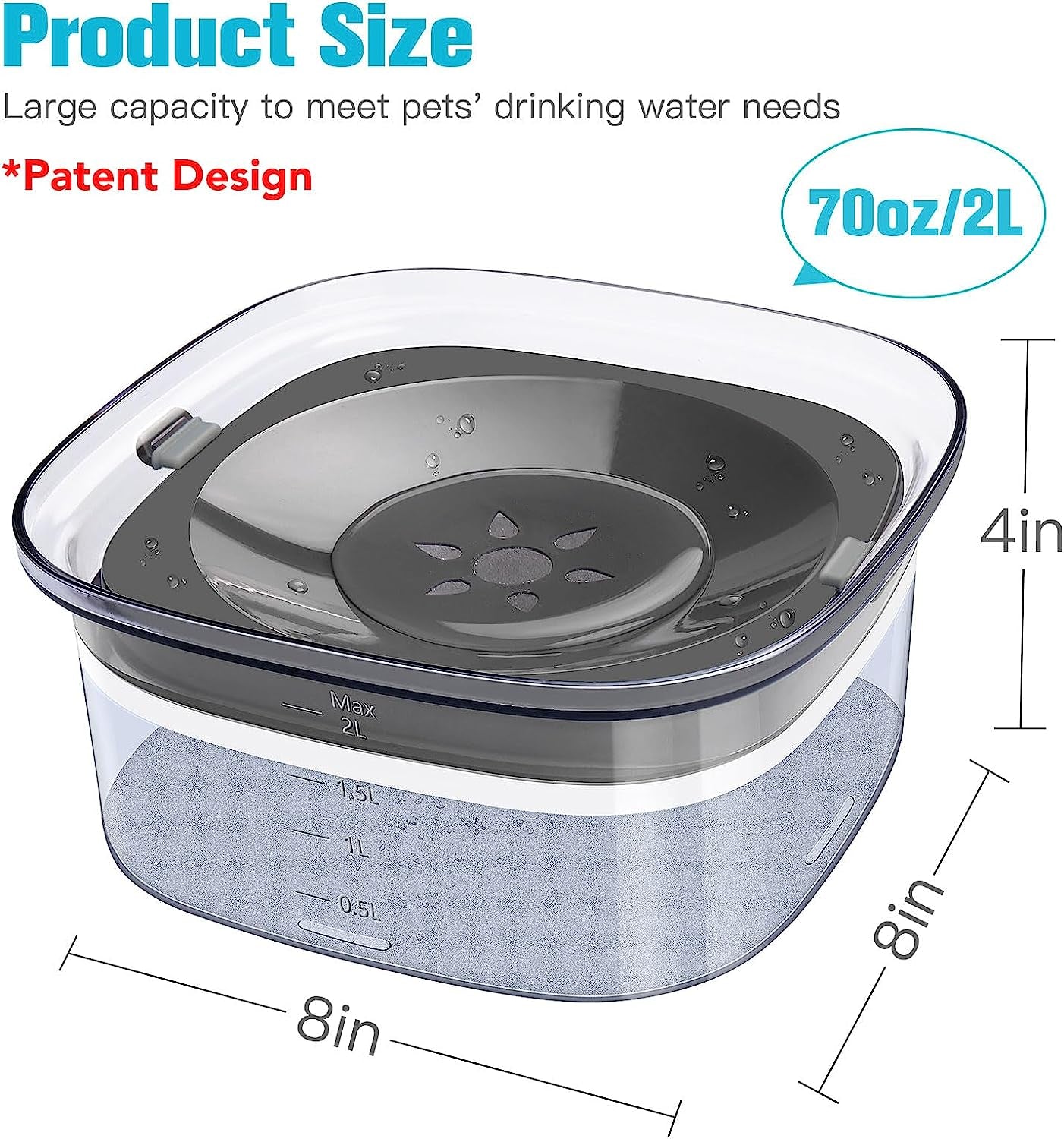 70Oz Dog Water Bowl 2L No Spill Large Capacity Slow Feeder, Spill Proof Pet Water Dispenser Vehicle Carried Travel Drinking Water Bowl for Dogs, Cats