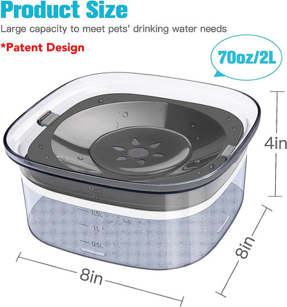 70Oz Dog Water Bowl 2L No Spill Large Capacity Slow Feeder, Spill Proof Pet Water Dispenser Vehicle Carried Travel Drinking Water Bowl for Dogs, Cats
