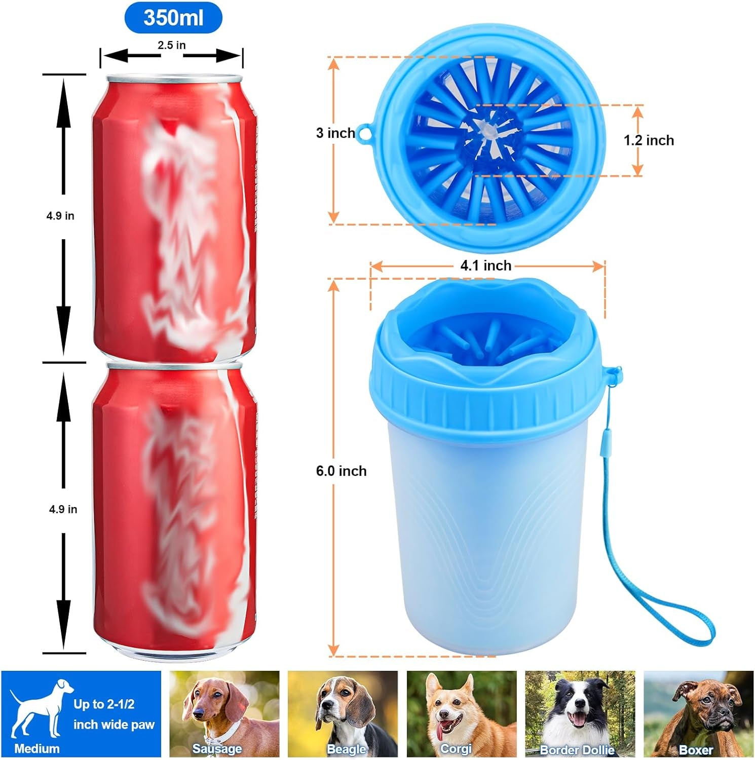 Dog Paw Cleaner Cup, Dog Foot Washer, Muddy Paw Cleaner, Mud Buster Dog Paw Cleaner, Portable Silicone Bristles Cleaning Brush. a Great Gift, Free Bath Brush - Medium, Blue