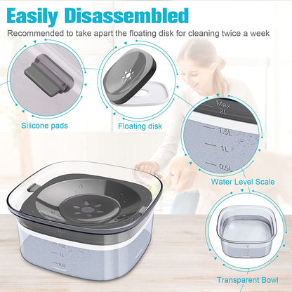 70Oz Dog Water Bowl 2L No Spill Large Capacity Slow Feeder, Spill Proof Pet Water Dispenser Vehicle Carried Travel Drinking Water Bowl for Dogs, Cats